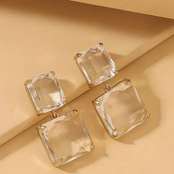 Gold Double Square Drop Fashion Earrings ✨💛✨💛✨💛✨💛 - Picture 2 of 6
